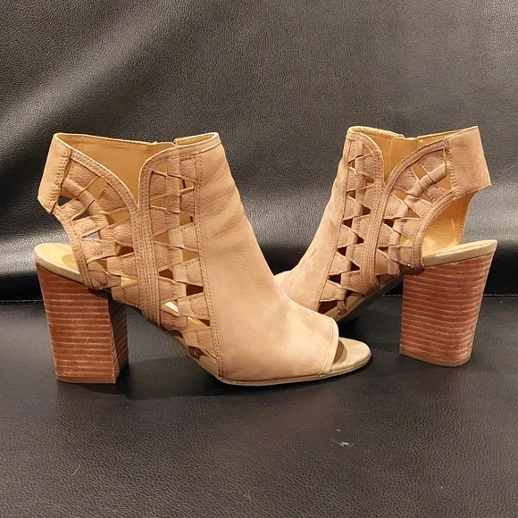 FRANCO SARTO Marty Leather Peep Toe Tan Bootie